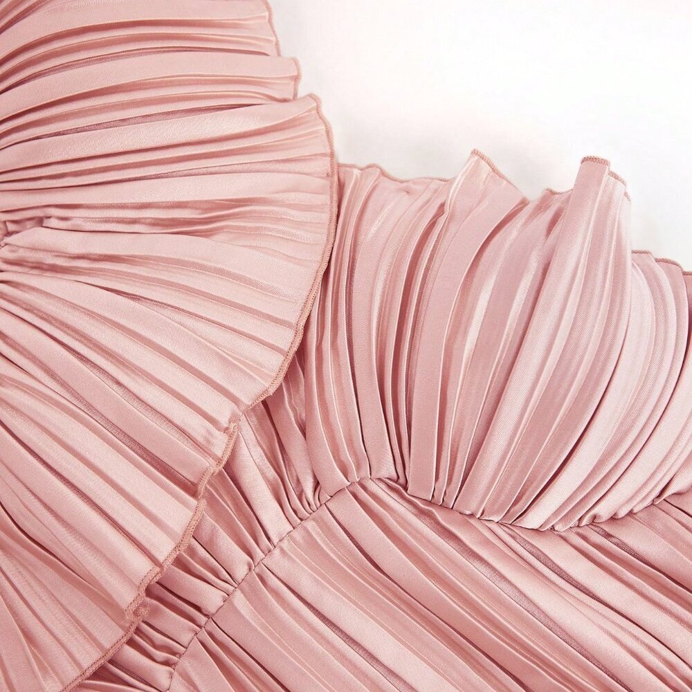 Dusty Pink Elegant Women's Pleated Satin Corset Tube Top with Flares - Picture 7 of 8
